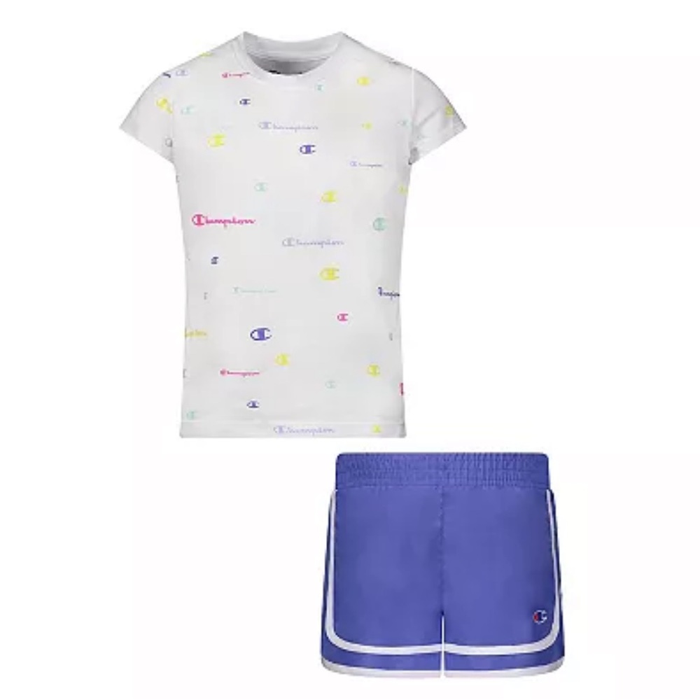 Girls Champion® Logo Scatter Tee & Shorts Set